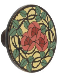 1 7/16 inch Diameter Delaney's Rose Knob in Dark Brass/Yellow.